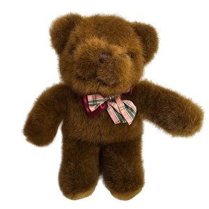 Cuddle Wit Bear Plush Stuffed Animal Brown Plaid Bow Tie Teddy Vintage 10.5"